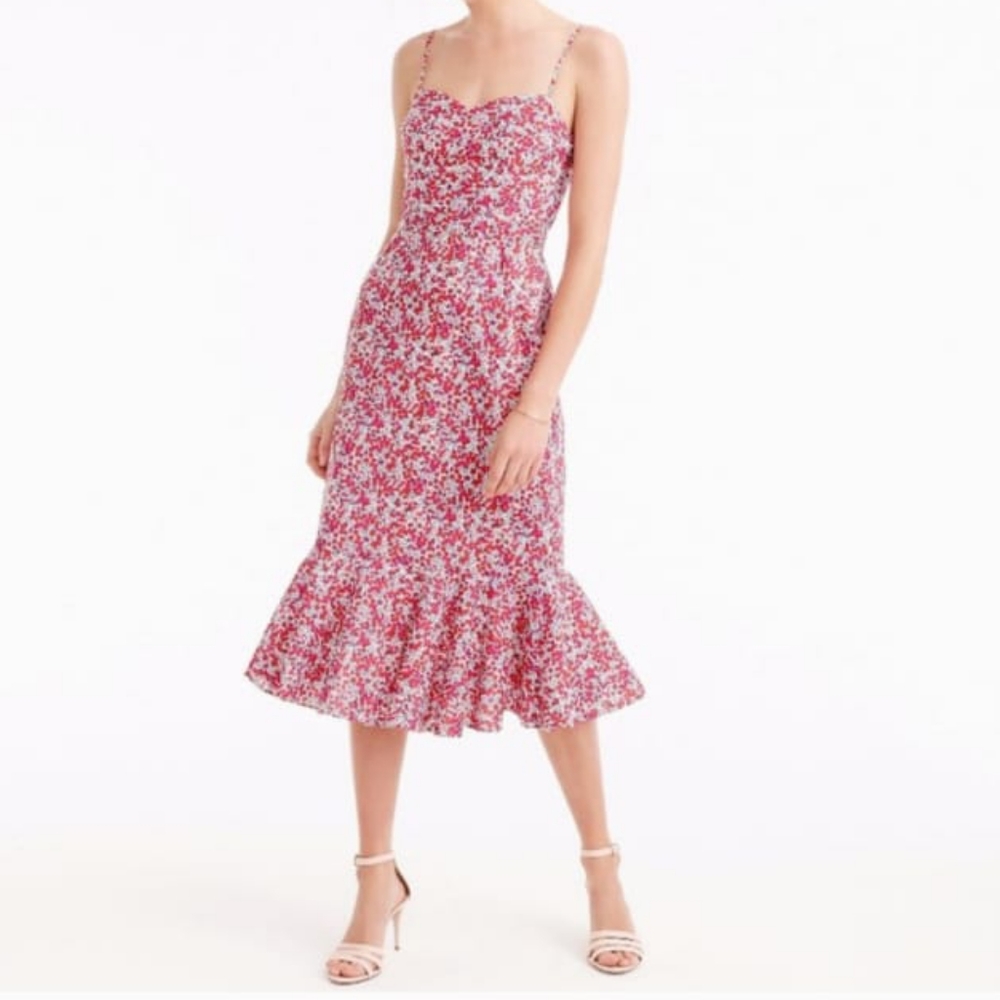 J.CREW  Ruffle Hem Midi Dress Liberty Wiltshire Floral. Size 000